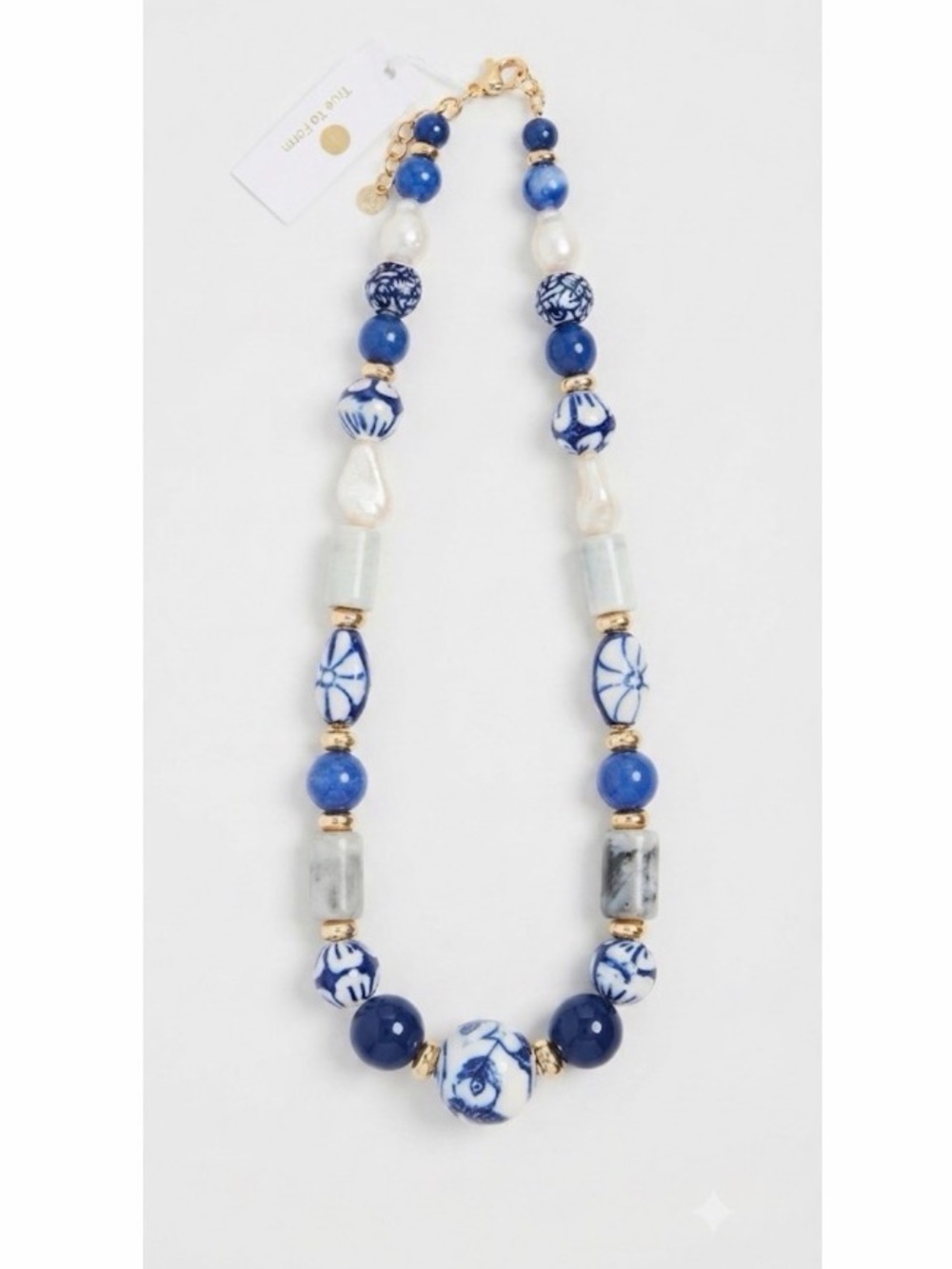 NWT ⚜️💙⚜️ True To Form Chinoiserie Porcelain & Pearl Beaded Necklace